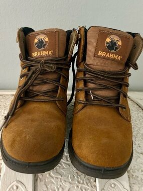 Brahma Men's Tan Suede Work Boots with Black Soles